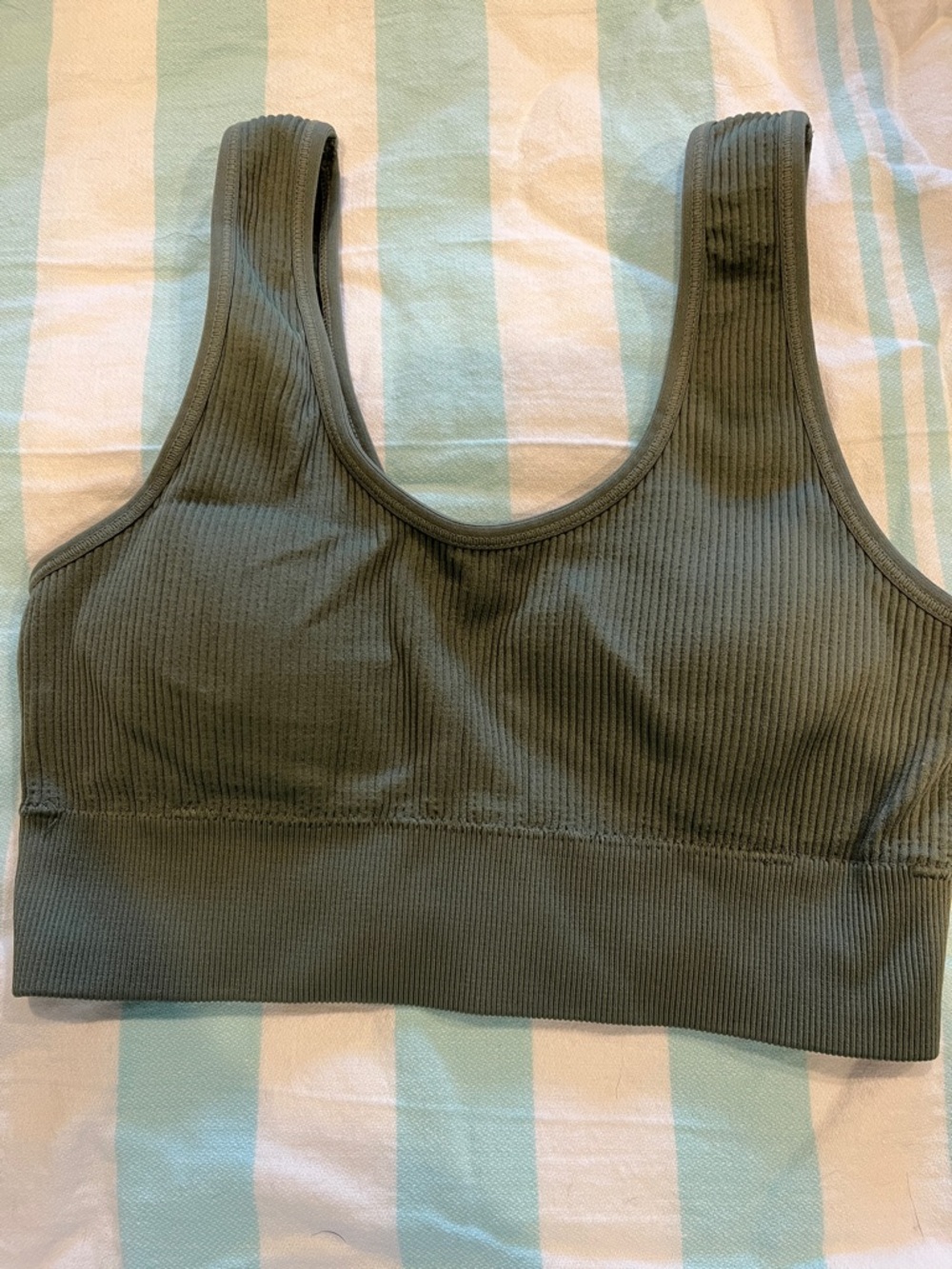 Aerie Olive Ribbed Seamless Scoop Sports Bra